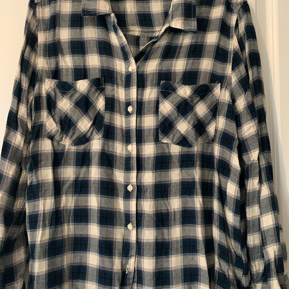 Lucky Brand Navy and Cream Plaid Shirt - Picture 2 of 9